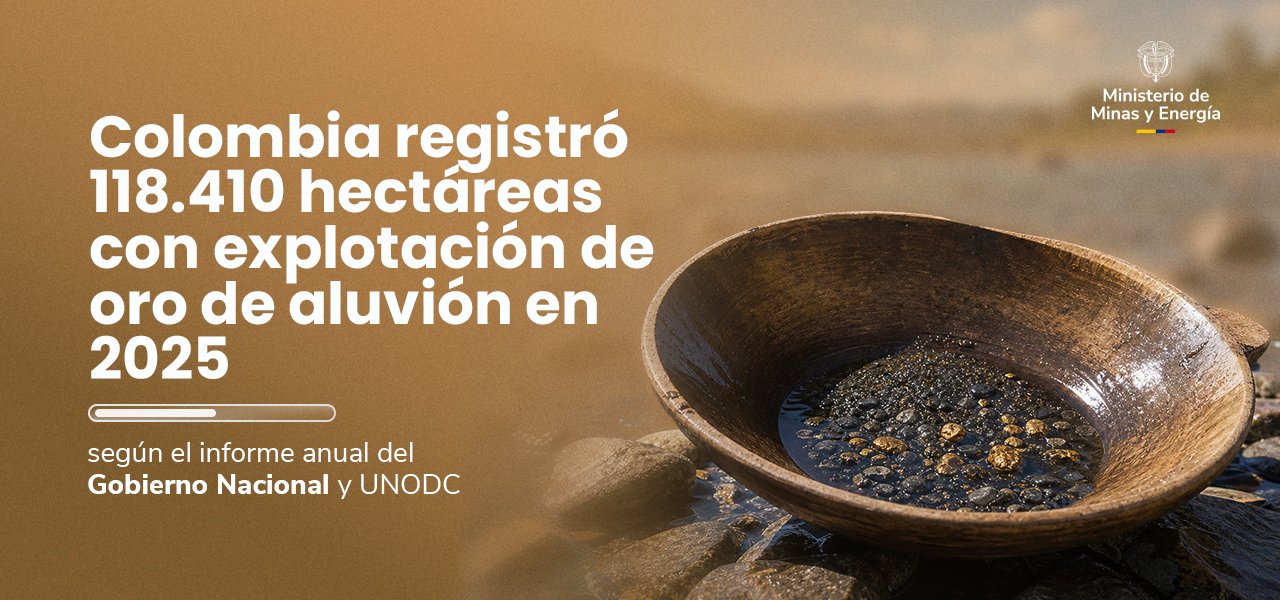Colombia registró 118.410 hectáreas con explotación de oro de aluvión en 2025, según el informe anual del Gobierno Nacional y UNODC