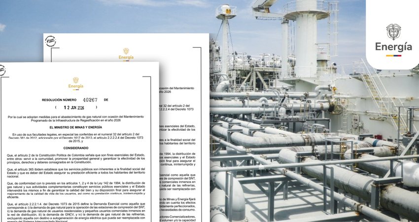 Gobierno nacional adopta medidas extraordinarias para garantizar el abastecimiento de gas y la confiabilidad eléctrica durante mantenimiento de la planta de regasificación de Cartagena